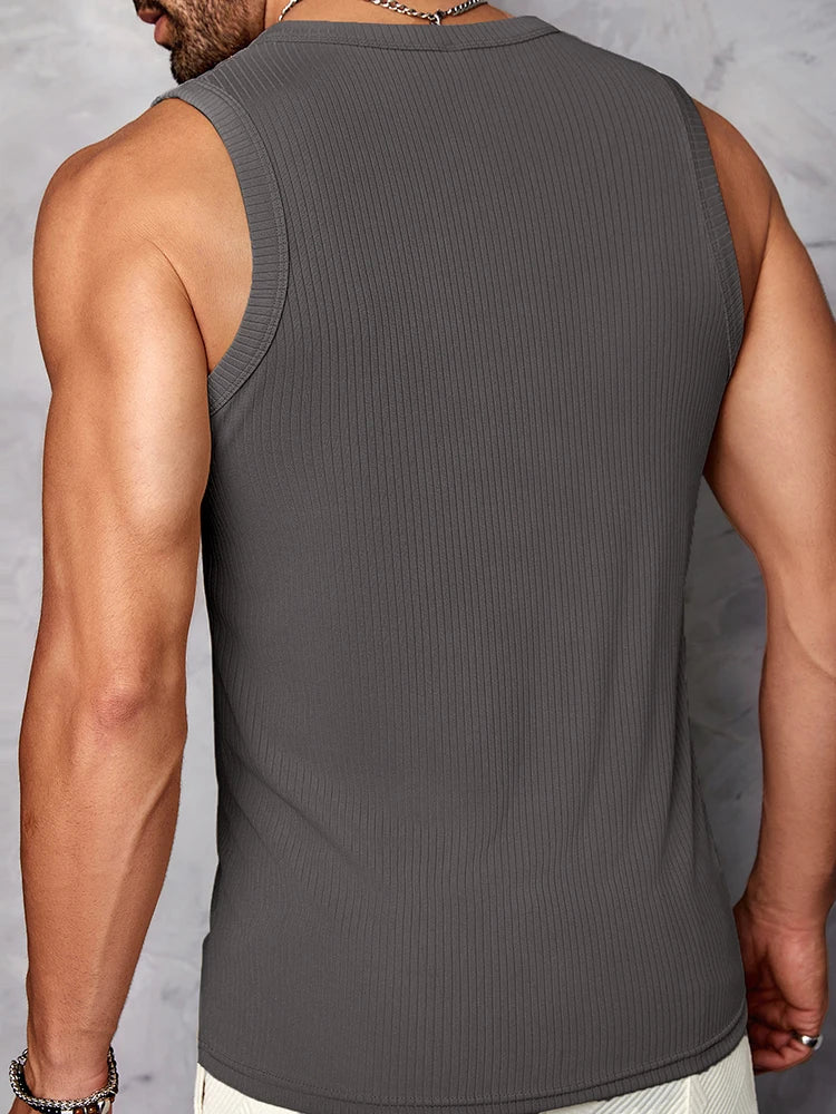 Hehope 2024 Summer Casual Solid Color Ribbed Vest Mens Fashion Slim Fit Stretch Sports Tank Tops Men Gyms Training Breathable Camisoles