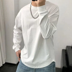 Hehope New Spring and Autumn Fashion Simple Round Neck Solid Color Versatile Trend Casual Loose Underlay Oversize Men's T-shirt