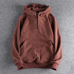 Hehope Heavy cashmere half zipper sweater men's hooded autumn and winter thick warm niche senior coat men