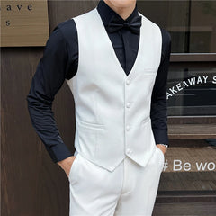 Hehope 4XL Fashion Men Vests Waistcoat Solid Color V Neck Sleeveless Buttons Blazer Plus Size Formal Business Jacket Vests