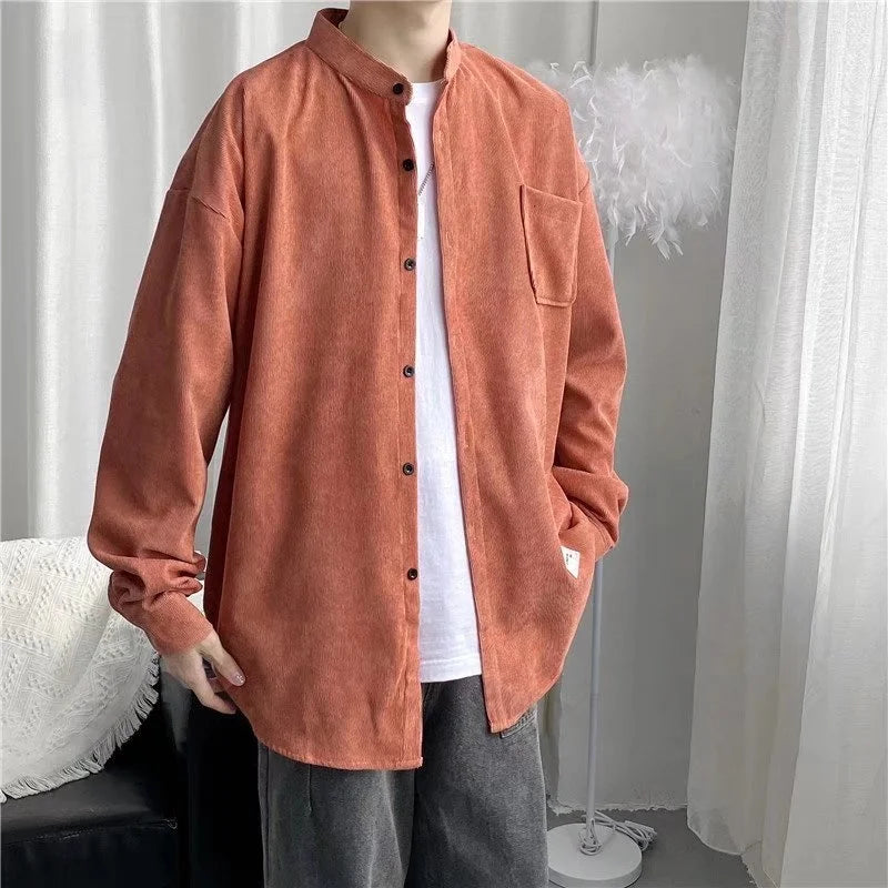 Hehope Corduroy shirt men's long sleeve loose Japanese retro work shirt autumn and winter fashion brand ruffian handsome casual coat