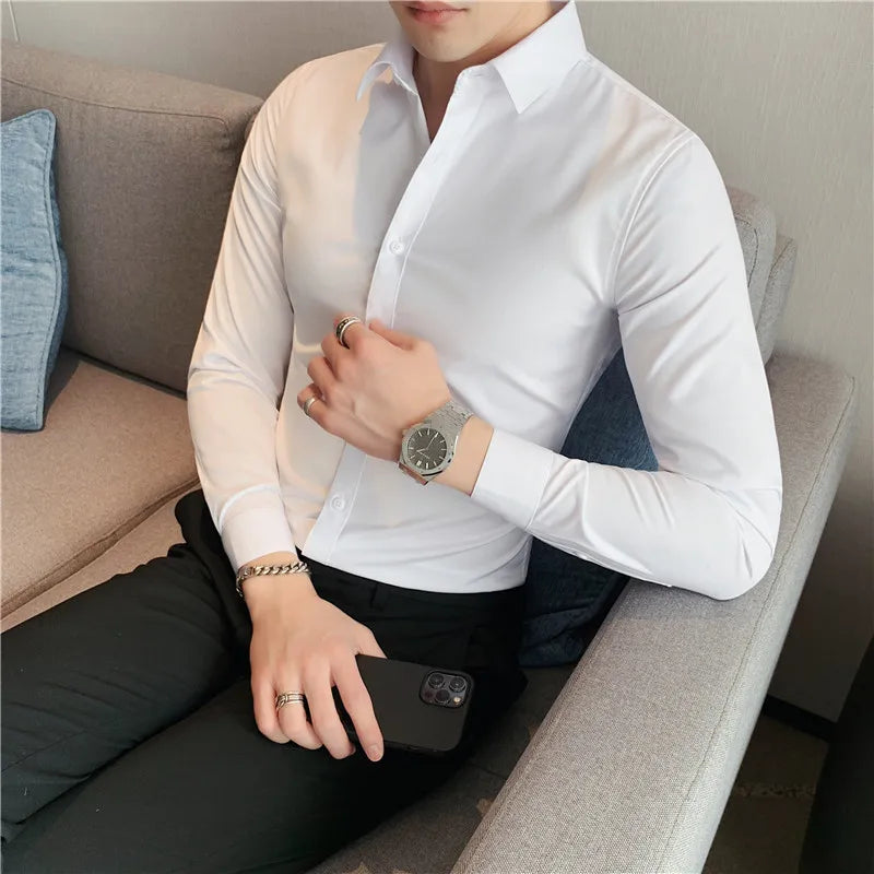 Hehope 10 Color Summer New Mens Short-sleeved Shirt Cotton Casual Business Shirt Mens Slim Solid Color Formal Shirt Men Clothing 7XL