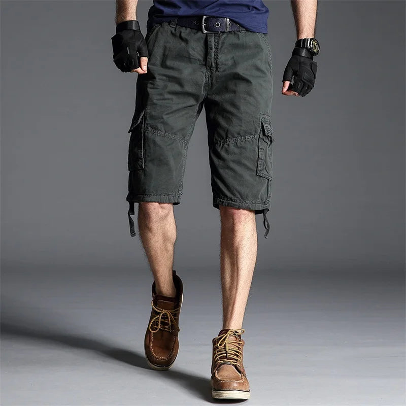 Hehope Summer New Men Cargo Shorts Cotton Loose Solid Casual Straight Fashion Outdoor Sports Gym Jogger Short Cargo Pants For Men