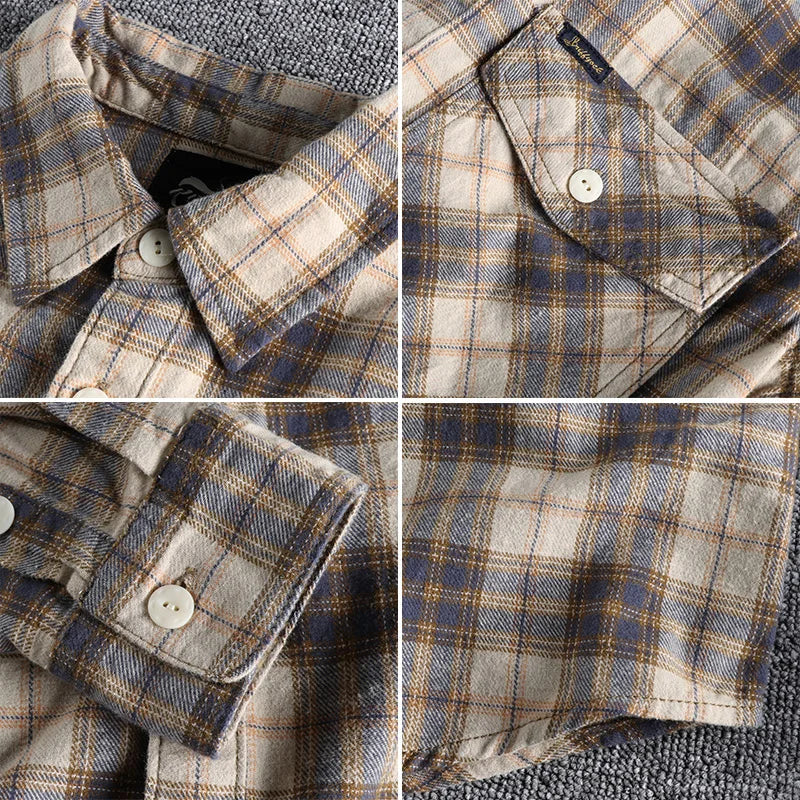 Hehope Kaji Retro Tooling Plaid Shirt Men's Flannel Sanding Comfortable Casual American Joker Shirt Jacket in Autumn and Winter