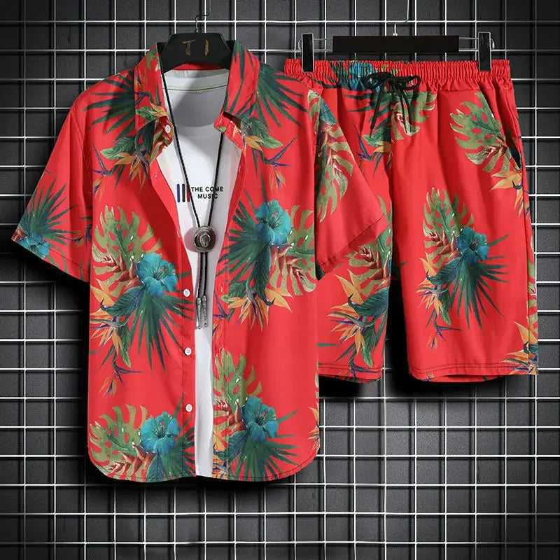 Hehope Summer New Men Beach Clothes 2 Piece Set Quick Dry Hawaiian Shirt Shorts Set Men Fashion Clothing Printing Casual Male Outfits