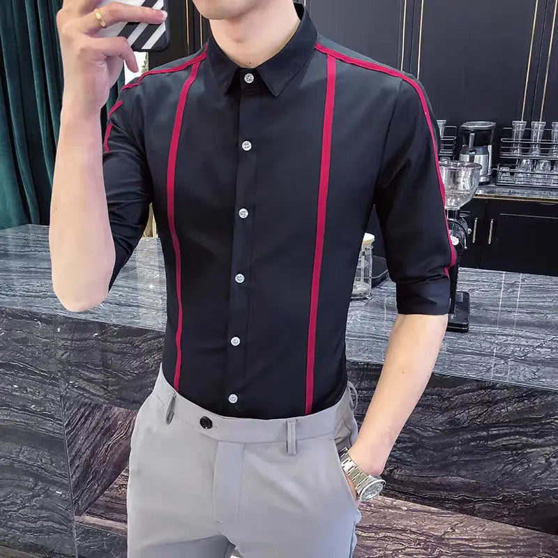 Hehope Spring Summer New Fashion Business Shirts Casual Patchwork Temperament Solid Man Button Turn-down Collar Men's Clothing