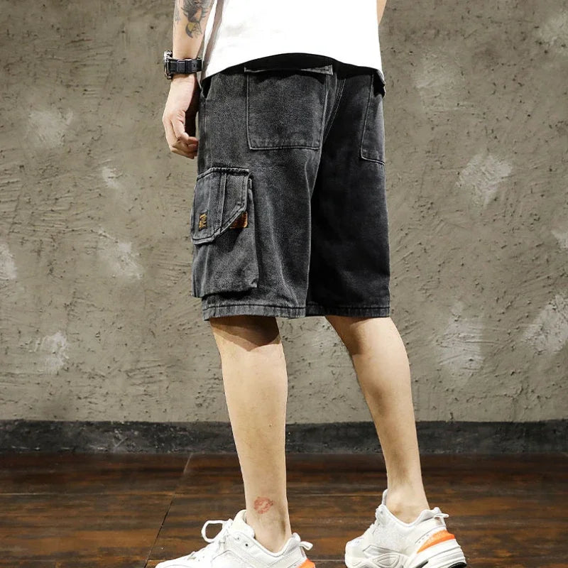 Hehope Short Jeans Pants for Men Long Man Denim Shorts Knee Length Cargo Half Drawstring Cut Baggy with Free Shipping Luxury Designer