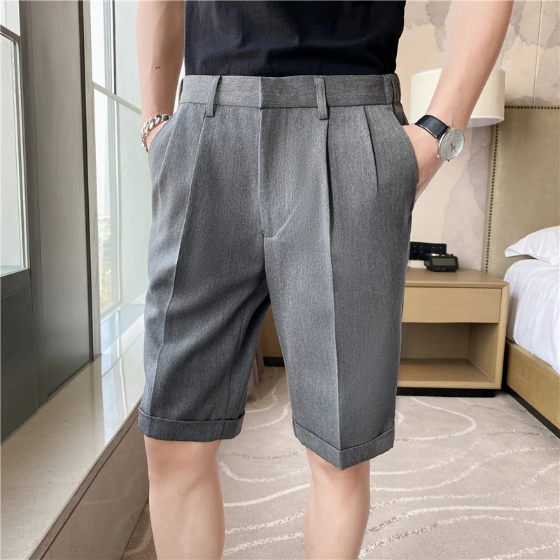 Hehope British Style Men's Summer Slim Fit Casual Shorts/Male High Quality Fashion Solid Color Shorts