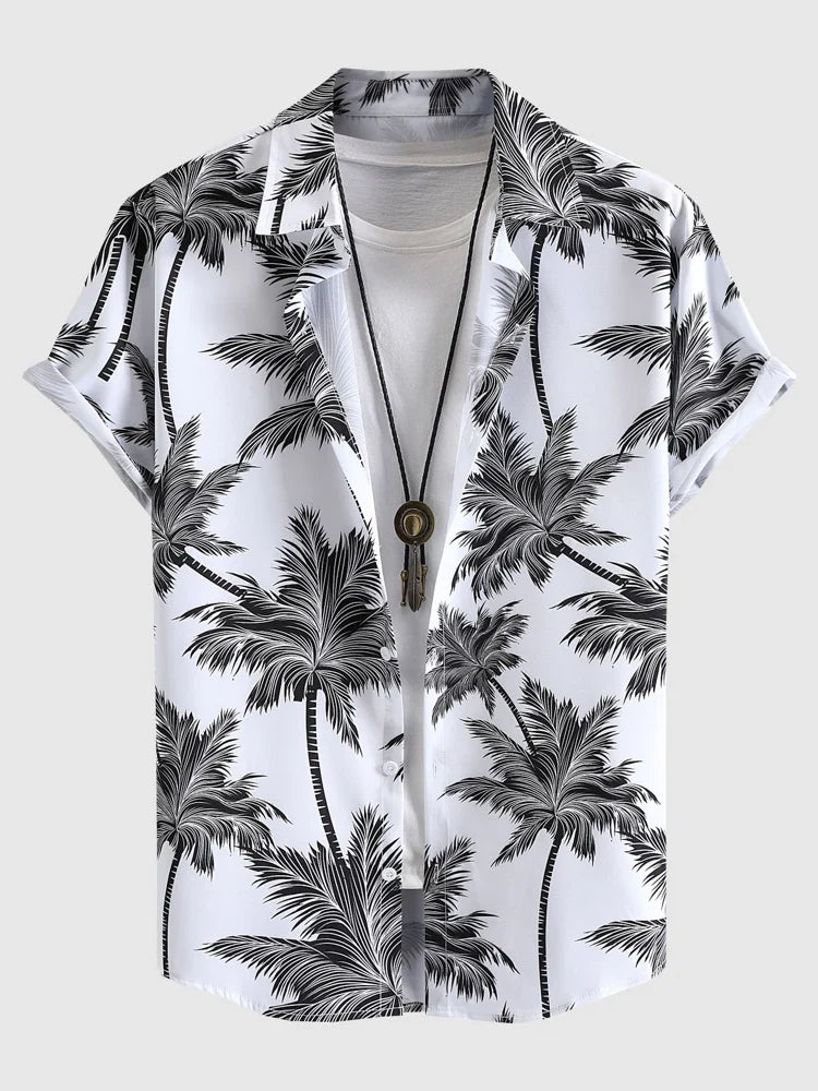 Hehope Hawaiian Shirts for Men Tropical Coconut Tree Print Short Sleeve Shirt Summer Beach Casual Button Vacation Tops