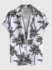 Hehope Hawaiian Shirts for Men Tropical Coconut Tree Print Short Sleeve Shirt Summer Beach Casual Button Vacation Tops