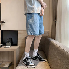 Hehope summer new men's loose casual denim shorts elastic waist drawstring black shorts brand men's clothing