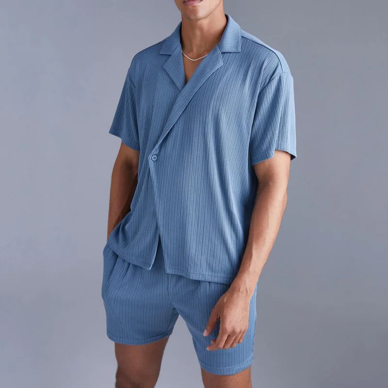 Hehope Trendy Buttoned Lapel Shirts And Shorts Mens Two Piece Sets Spring Summer Beach Casual Breathable Thin Solid Color Shirt Outfit