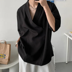 Hehope Summer Black White Pullover Shirt Men Fashion Oversized Casual Shirt Men Korean Loose Short Sleeve Shirts Mens Dress Shirt S-6XL