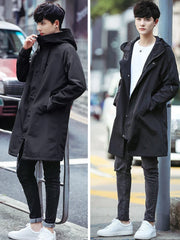 Hehope Spring Autumn Long Trench Coat Men Fashion Hooded Windbreaker Black Overcoat Casual Jackets Big Size 6XL 7XL 8XL