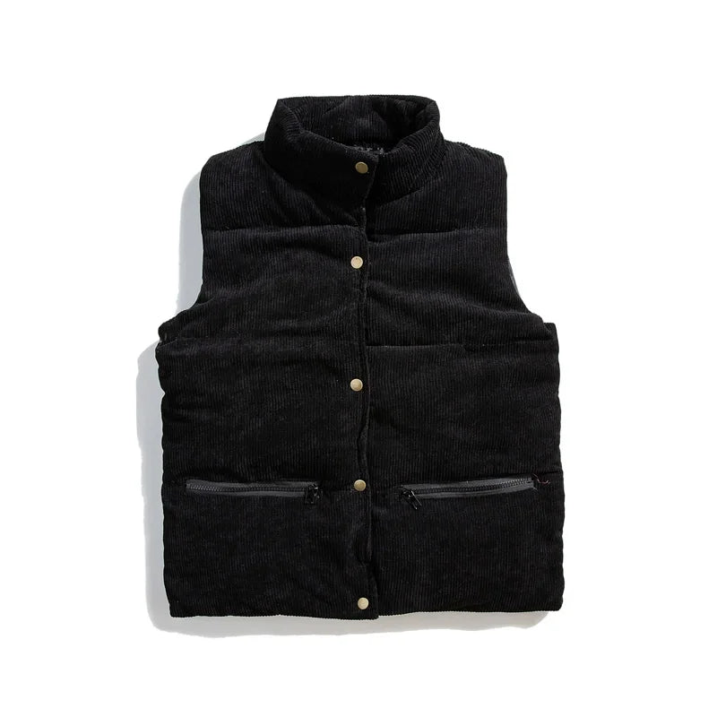 Hehope M-3XL Winter Fashion Padded Vest Male Cotton-padded Vests Coats Men Sleeveless Jackets Corduroy Warm Button Waistcoats Clothing