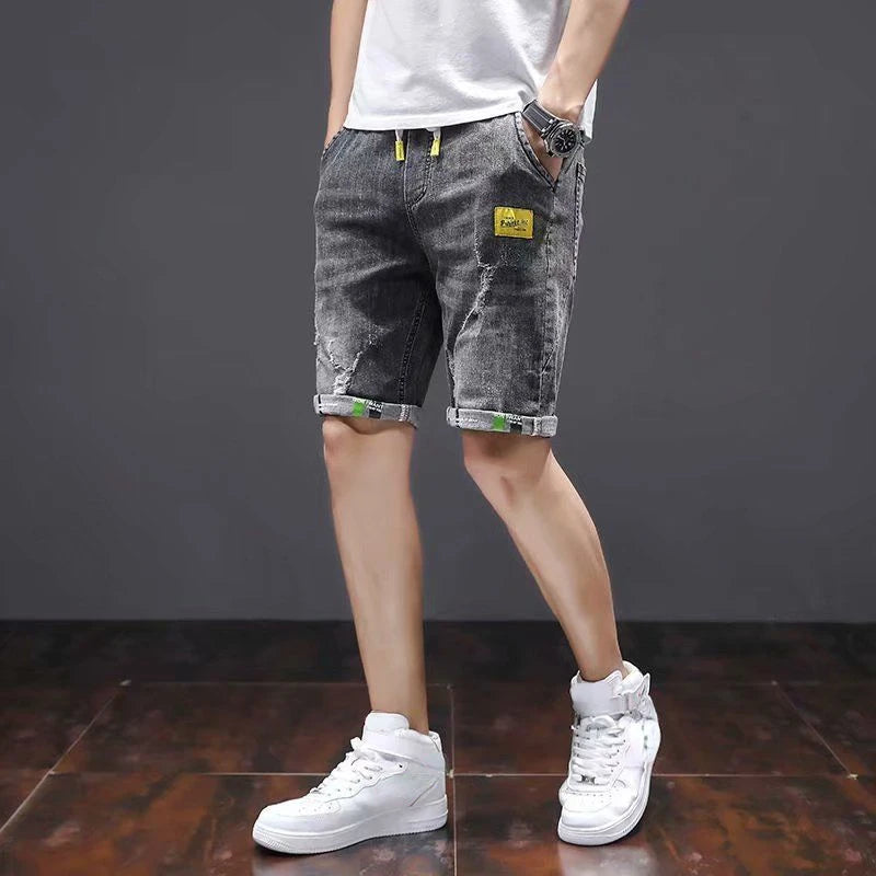 Hehope Gray Ripped Male Denim Shorts Korean Fashion Fitted Summer Y2k with Free Shipping Baggy Distressed Jorts Men's Short Jeans Pants