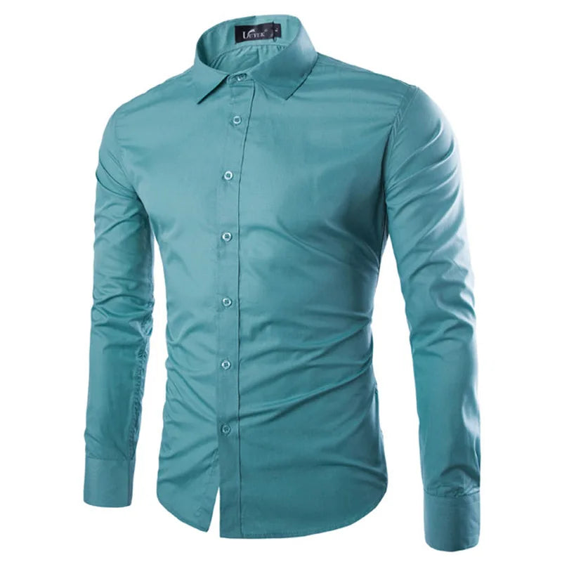 Hehope 14 Colors Solid Color Men's Fashionable Candy Color Shirt Men's Casual Long Sleeve Shirt for Men