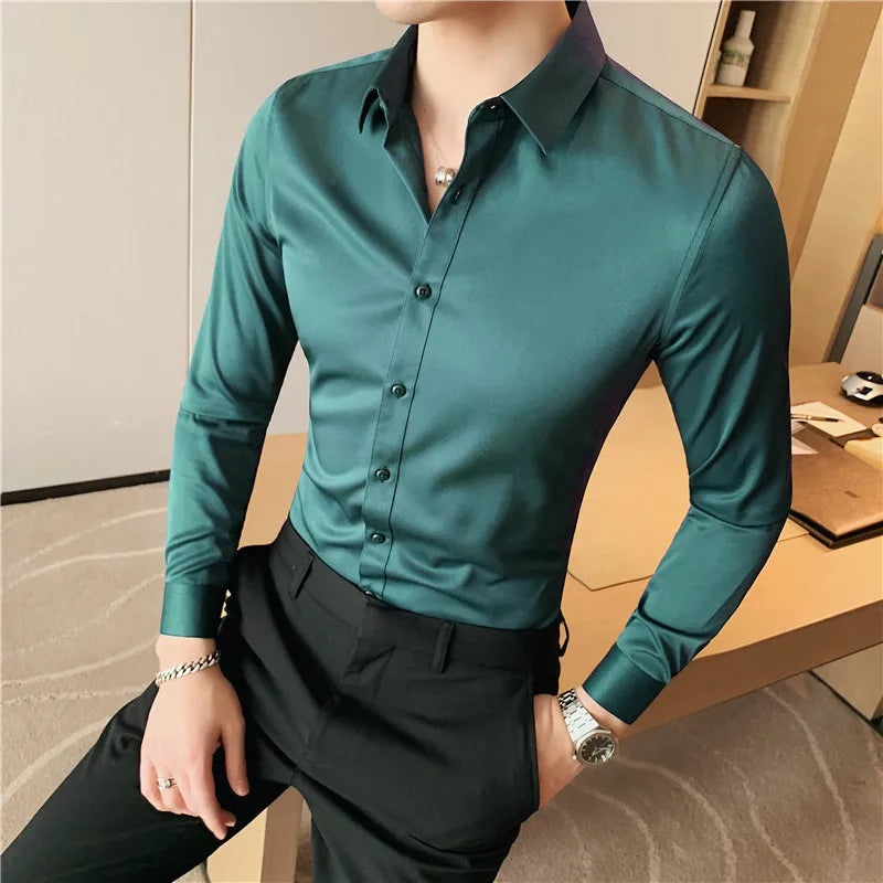 Hehope Men Long Sleeve Shirt New British Style Solid Casual Slim Fit Camisas Y Blusas Formal Dress Chemistry Homme Men Clothing