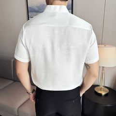 Hehope Stand Up Collar Shirt Short Sleeved 2024 Summer New Light and Thin Chinese Style Tang Dynasty Printed Shirt Casual Men Clothing