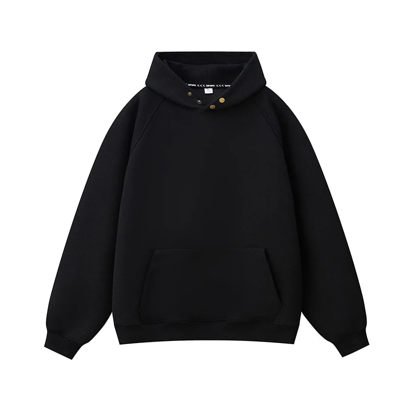 Hehope Men's Solid Color Loose Casual Hooded Sweatshirt Fashion Button Design Sweatshirt Baggy Home Spring and Autumn Casual Wear Black