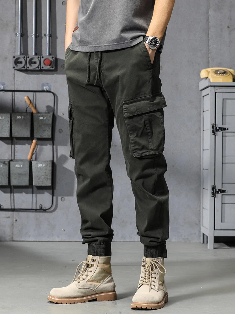 Hehope Spring Summer Men's Cotton Cargo Pants Multi-Pockets Army Military Slim Fit Joggers Workwear Casual Cotton Tactical Trousers