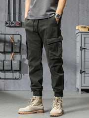 Hehope Spring Summer Men's Cotton Cargo Pants Multi-Pockets Army Military Slim Fit Joggers Workwear Casual Cotton Tactical Trousers