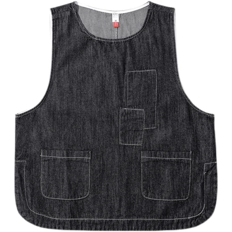 Hehope Japan fashion Fashion Brand Cargo Denim Vest Outdoor Men's and Women's Loose Spring and Autumn Street Versatile Stacked