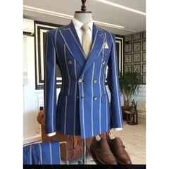 Hehope New Arrival Wide Stripe Men Suits Peaked Lapel Custom Made Slim Fit Tuxedo Masculino Blazer Prom Daily Wear 2 Pcs Jacket+Pants