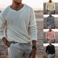 Hehope Spring Autumn Fashion  Mens Knit Thin Sweaters Casual V Neck Solid Warm Slim Fit Sweaters Pullover Male