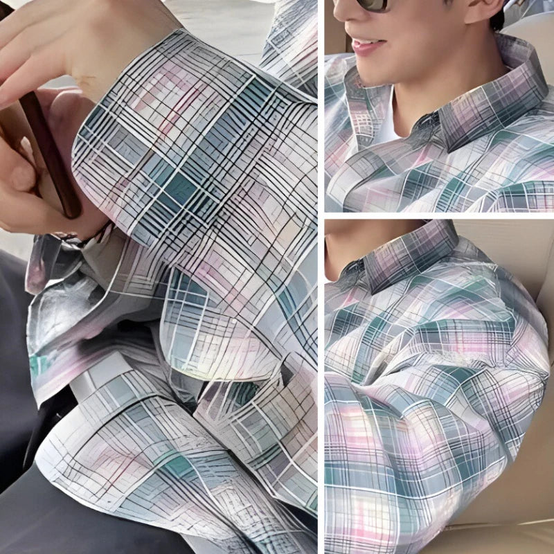 Hehope American Retro Plaid Shirt Coat, Men's Fashion Brand Loose Leisure All-Matching Couple Long Sleeve Top, Pink Shirt