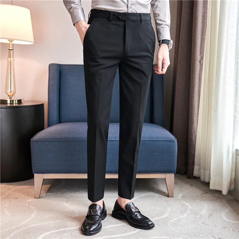 Hehope Autumn Winter Thickened Striped Suit Pant Men Business Slim Fit Long Pants Formal Office Social Party Casual Pants Streetwear