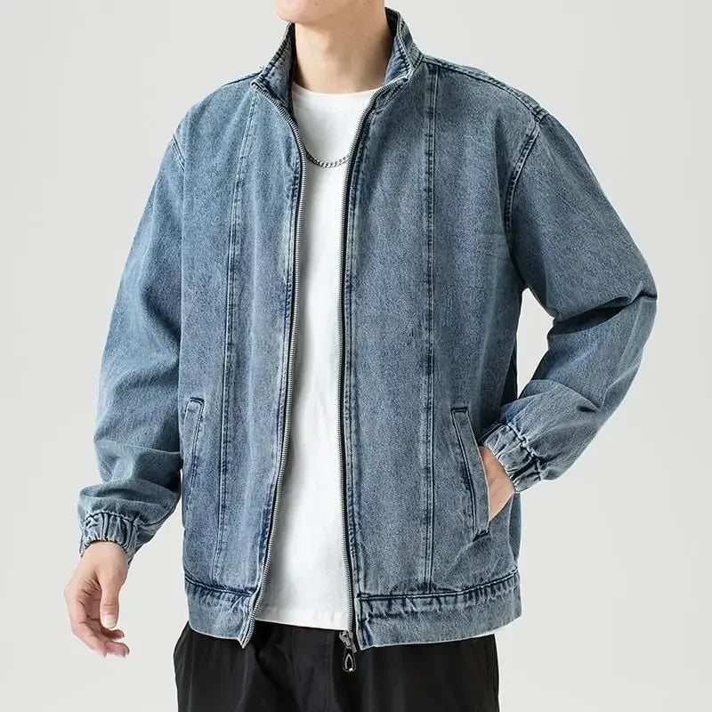 Hehope Men's Denim Jacket Biker Aesthetic Zip V Male Jean Coats Motorcycle Designer Winter Original Menswear New in Joker Fashion