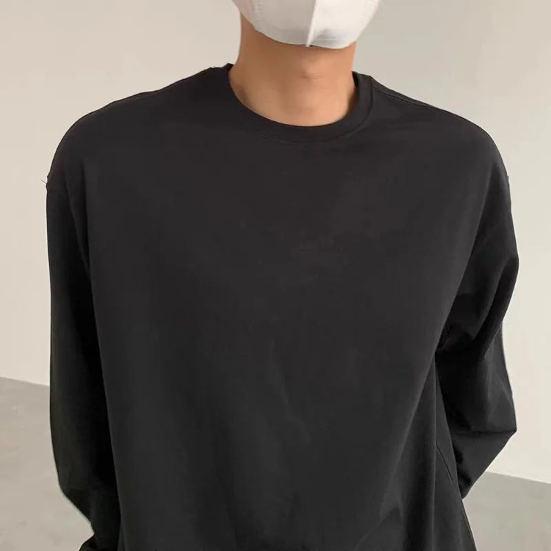 Hehope New Spring and Autumn Fashion Simple Trend Loose Relaxed Round Neck Solid Color Underlay Outwear Versatile Oversize T-shirt