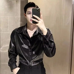 Hehope Autumn KPOP Fashion Style Harajuku Slim Fit Ropa Hombre Loose Casual All Match Shirt Square Neck Button Long Sleeve Blusa