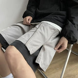 Hehope American Style Fake Two-piece Casual Shorts Men Summer New Zipper Color Collision Knee-length Versatile Fashion Short Pants Male