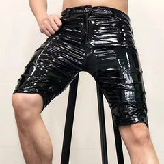 Hehope Shinny Leather Short Sexy Nightclub Multicolor Elasticity Slim Men Motorcycle Shorts Men's DS Costumes Anti-bright PU Pant