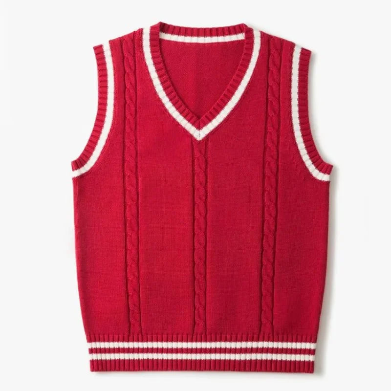 Hehope Knitted Sweaters for Men Striped V Neck White Vest Man Clothes Sleeveless Waistcoat A Sweatshirts Street Y2k Streetwear Cotton S