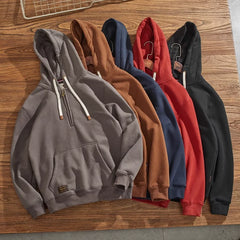 Hehope Men's top Autumn and winter heavy hoodie and fleece thickened hoodie set half collar sports casual coat