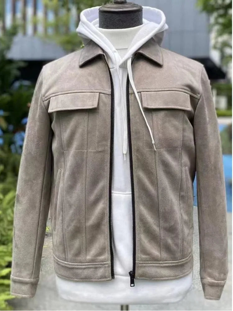 Hehope High Qulity Suede Jacket Men's Zipper Retro Classic Lapel Coat Windproof Spring Autumn Casual Cargo Coat Male Outwear Clothes