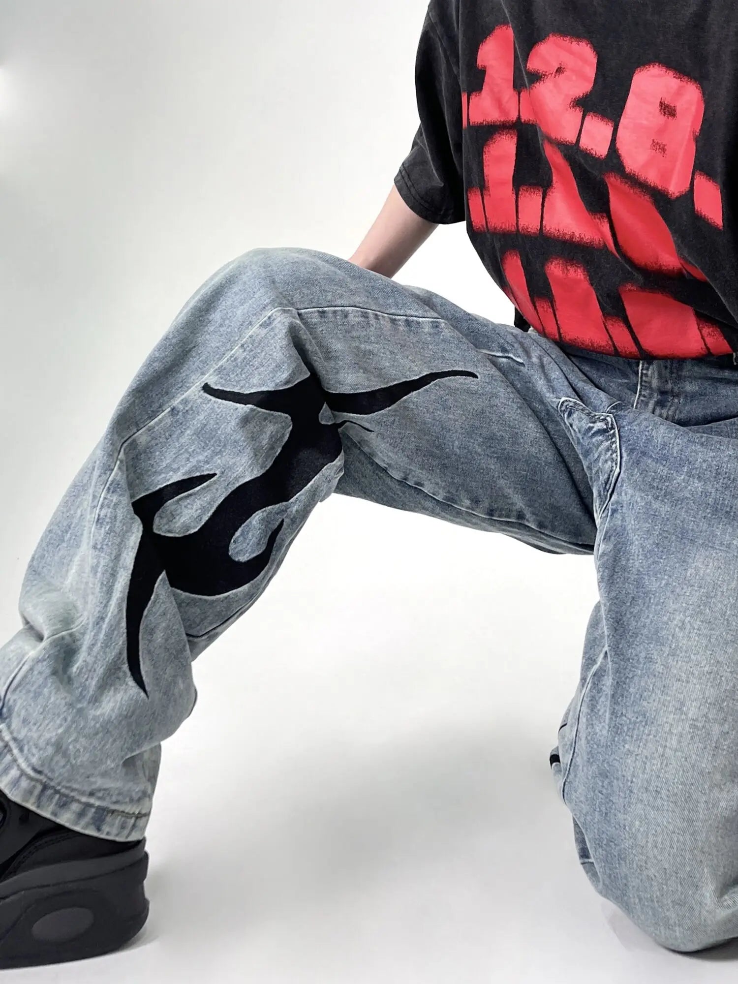 Hehope 2024 EAT Trendy Brand Wash Embroidered Jeans for Men's Straight Sleeve Loose and Versatile  Spring and Autumn Street Pants