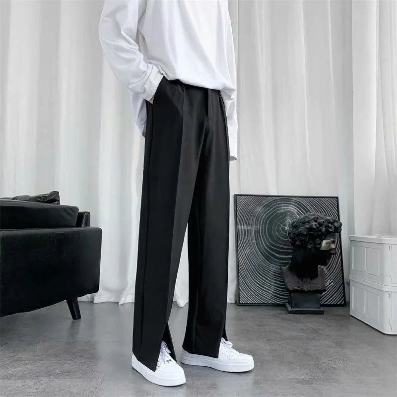 Hehope Spring/Summer Black Suit Pants Men Fashion Society Mens Dress Pants Korean Loose Straight Pants Mens Office Formal Trousers