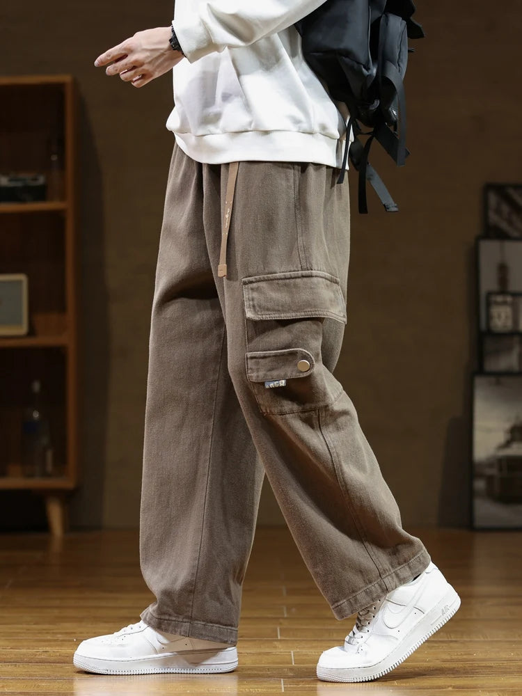 Hehope Autumn New Cargo Pants Men Multi-Pockets Cotton Casual Wide Pants Male Workwear Loose Straight Trousers Big Size 7XL 8XL