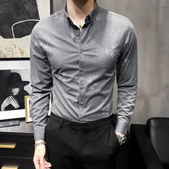 Hehope Spring Summer Thin Shirts Printing Button Men's Clothing Capable Turn-down Collar Solid Loose Formal Fashion Casual Simple