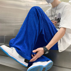 Hehope Summer Ice Silk Pants Men Fashion Oversized Wide Leg Pants Men Japanese Streetwear Hip Hop Loose Pleated Pants Mens Trousers