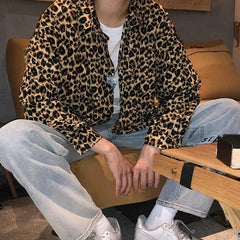 Hehope Shirts Spring Summer Man Thin Men's Clothing Streetwear Casual Loose Printing Leopard Turn-down Collar Long Sleeve Handsome