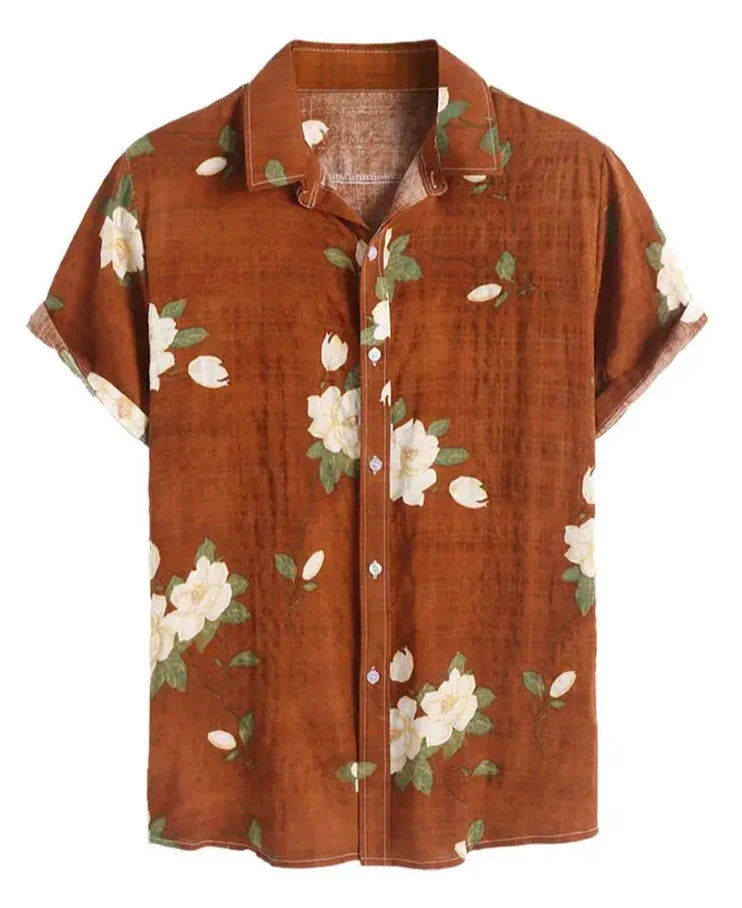 Hehope Shirts for Men Flowers Pattern Short Sleeves Blouses Summer Streetwear Shirt Casual Button Loose Tops Hawaiian Style