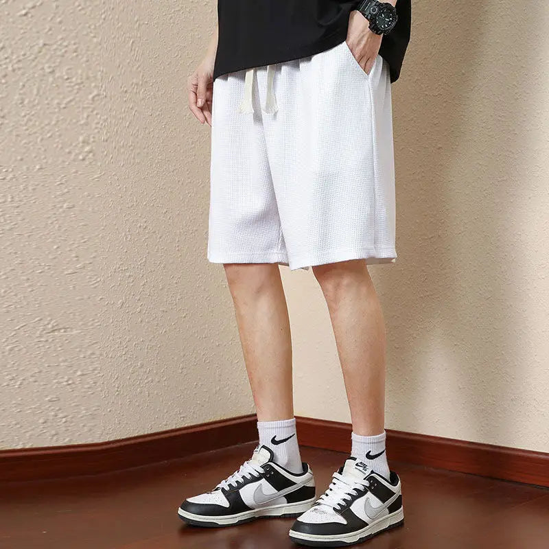 Hehope Elegant Fashion Harajuku Slim Fit Male Clothes Loose Casual Sport All Match Shorts Solid Pockets Thin Style Straight Leg Shorts