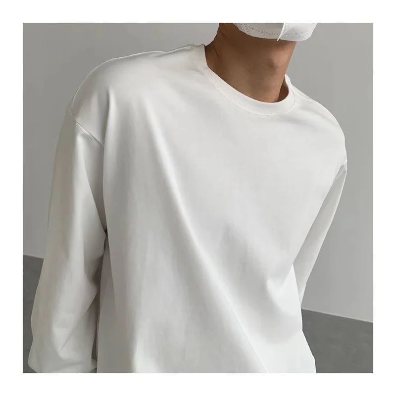 Hehope New Spring and Autumn Fashion Simple Trend Loose Relaxed Round Neck Solid Color Underlay Outwear Versatile Oversize T-shirt