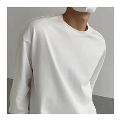 Hehope New Spring and Autumn Fashion Simple Trend Loose Relaxed Round Neck Solid Color Underlay Outwear Versatile Oversize T-shirt