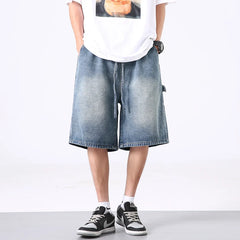 Hehope Summer Thin Jeans, Street Loose Work Clothes, Jeans Shorts, Fashionable Large Pockets, Patchwork Casual Capris